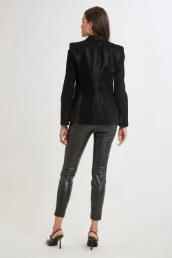 Elie Tahari Jackets & Blazers|Suiting-Croco Embossed Vegan Leather Panel Blazer BLACK