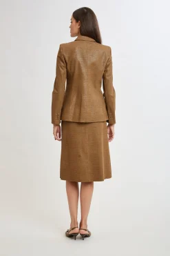 Elie Tahari Jackets & Blazers|Suiting-Croco Embossed Vegan Leather Panel Blazer CARAMEL