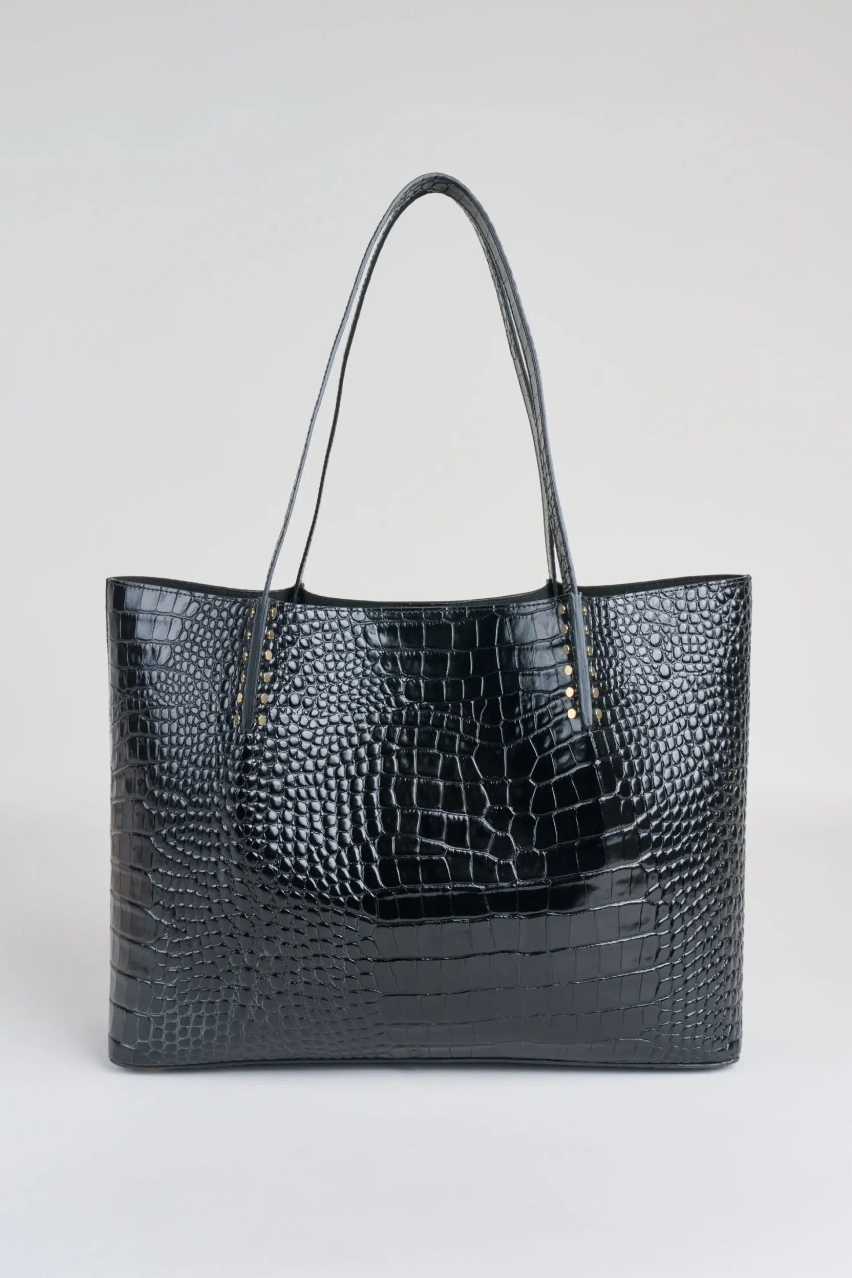 Elie Tahari Suiting|Fragrance-Crocodile Embossed Leather Tote BLACK