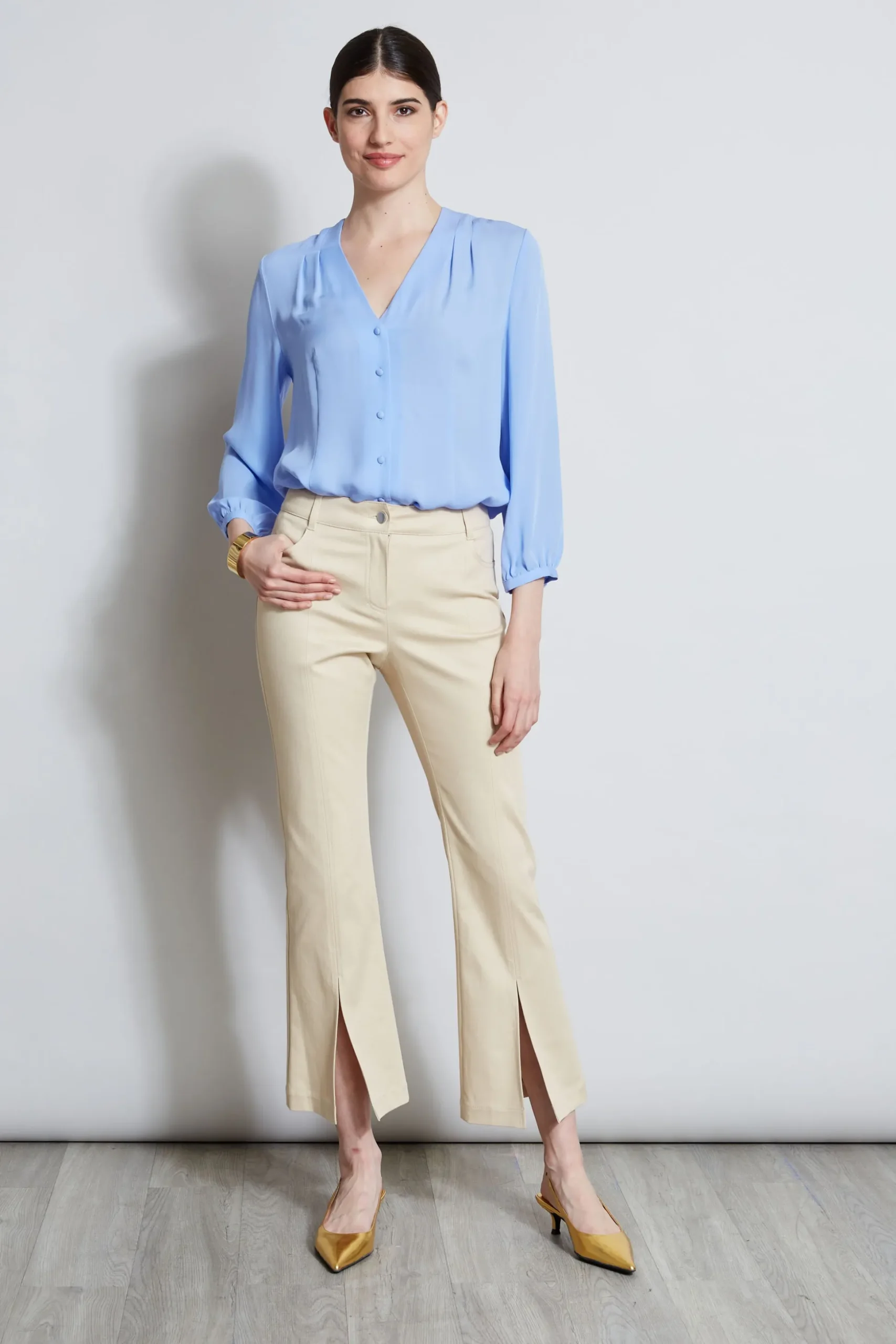 Elie Tahari Bottoms-Cropped Denim Canvas Slit Pant DRIFTWOOD