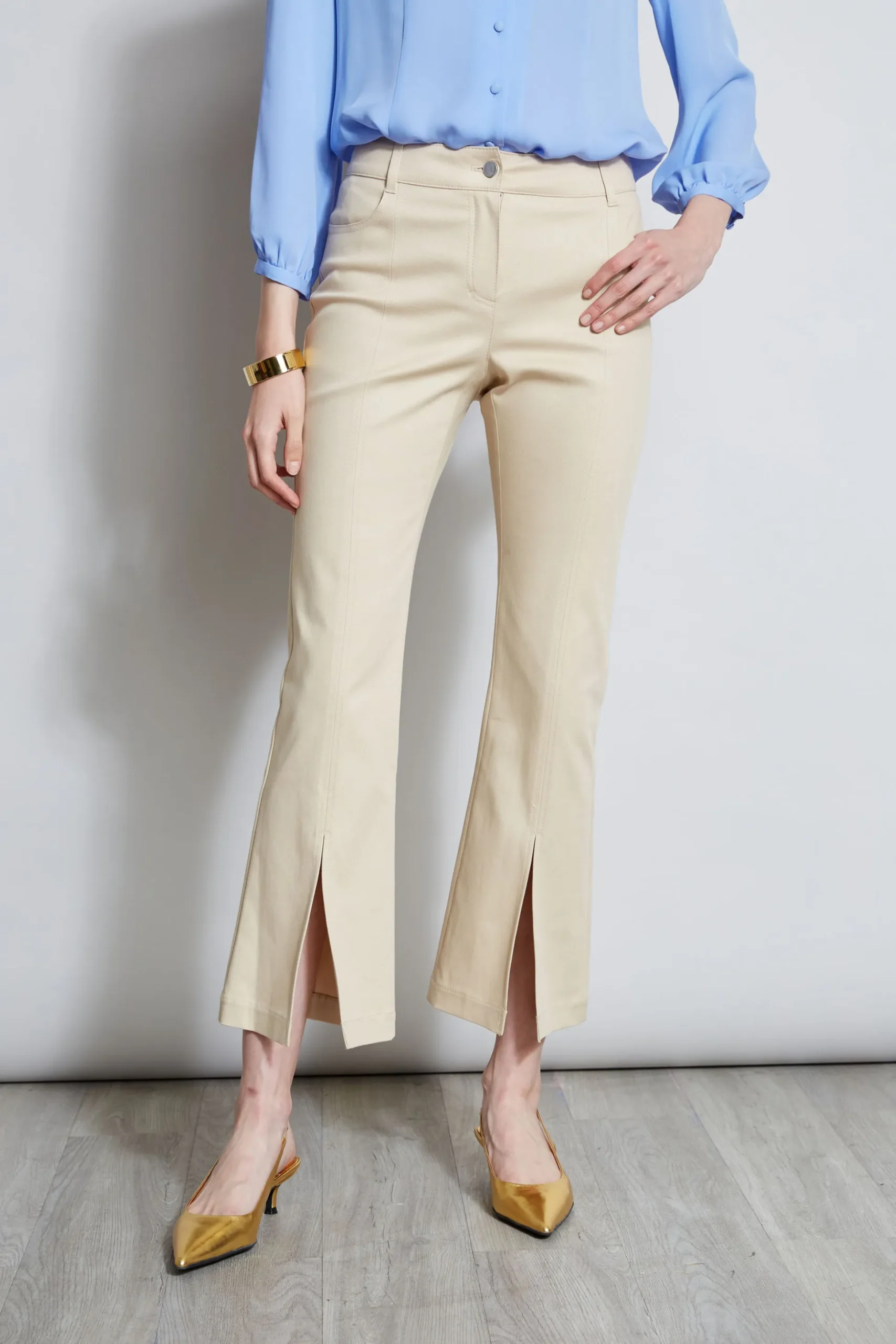 Elie Tahari Bottoms-Cropped Denim Canvas Slit Pant DRIFTWOOD