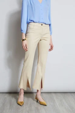 Elie Tahari Bottoms-Cropped Denim Canvas Slit Pant DRIFTWOOD