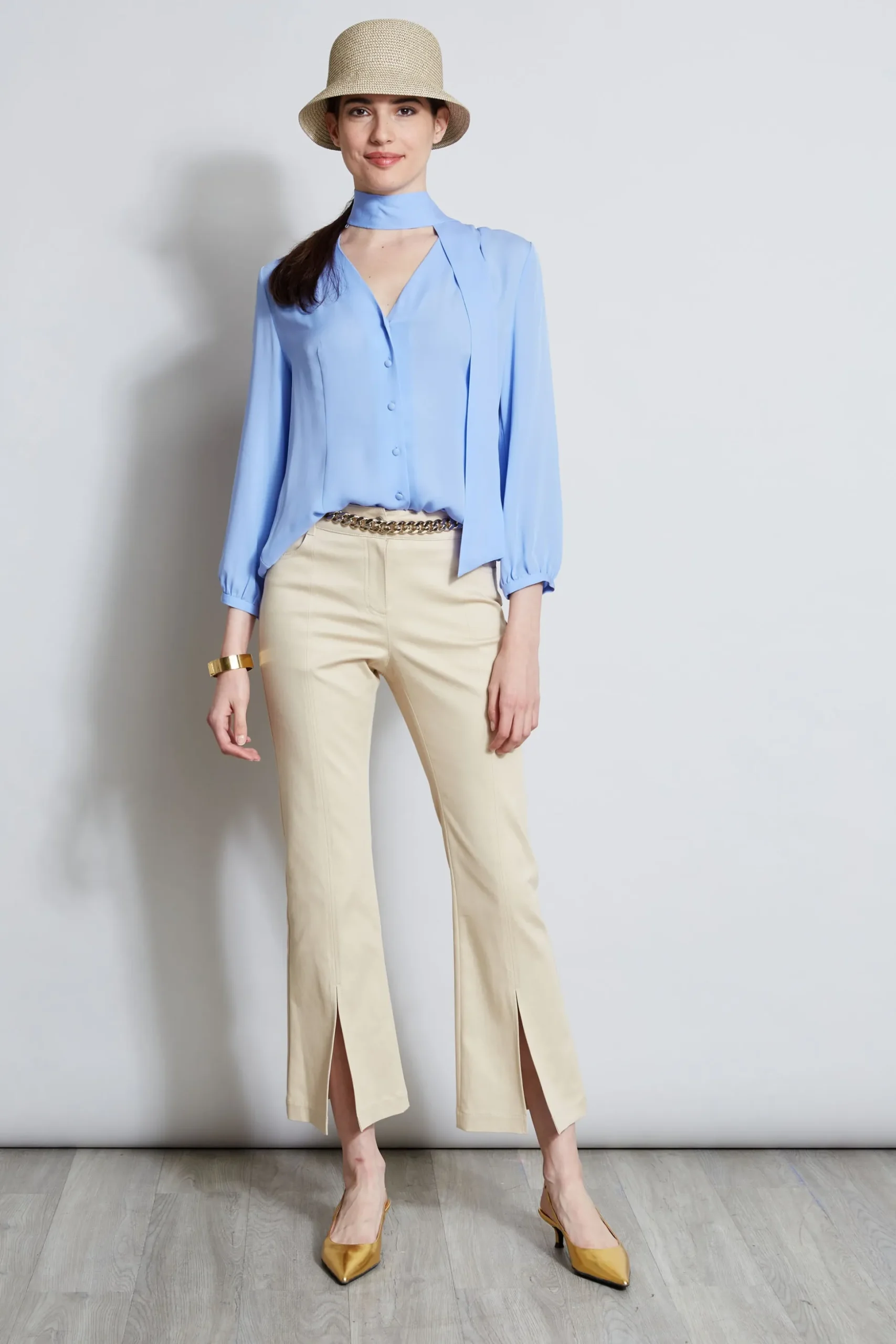 Elie Tahari Bottoms-Cropped Denim Canvas Slit Pant DRIFTWOOD