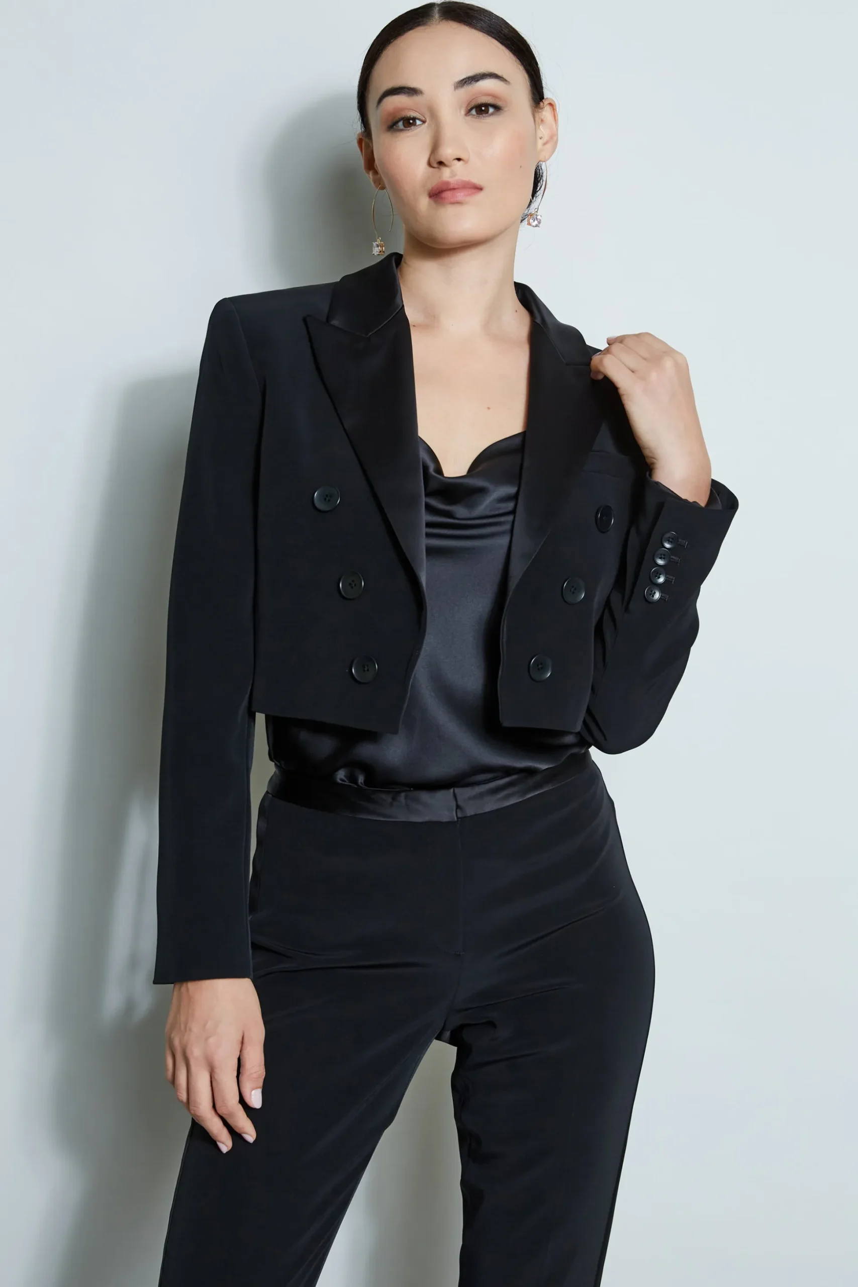 Elie Tahari Jackets & Blazers-Cropped Tuxedo Jacket BLACK