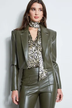 Elie Tahari Jackets & Blazers-Cropped Vegan Leather Jacket OLIVE