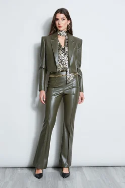 Elie Tahari Jackets & Blazers-Cropped Vegan Leather Jacket OLIVE