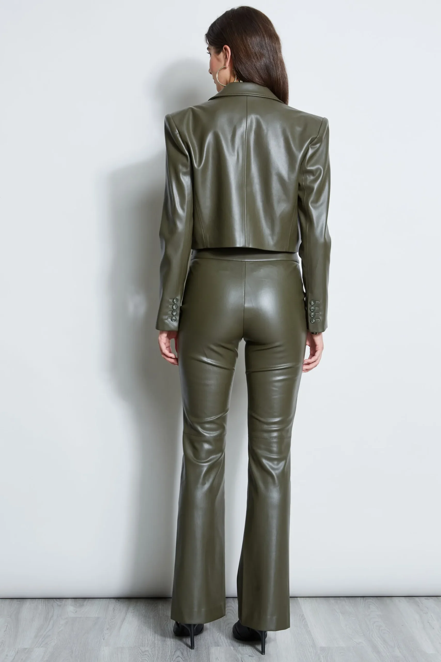Elie Tahari Jackets & Blazers-Cropped Vegan Leather Jacket OLIVE