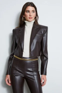 Elie Tahari Jackets & Blazers-Cropped Vegan Leather Jacket ESPRESSO