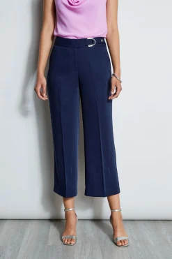 Elie Tahari Bottoms-Cropped Wide Leg Belted Pant PEACOAT