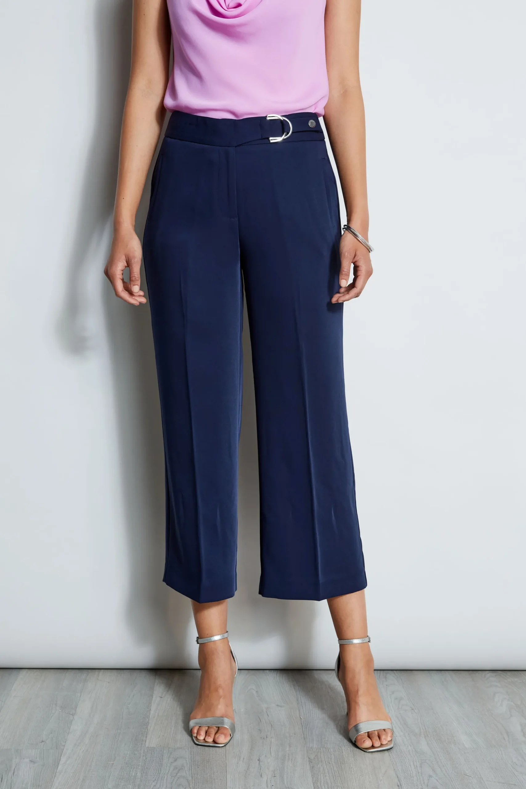 Elie Tahari Bottoms-Cropped Wide Leg Belted Pant PEACOAT