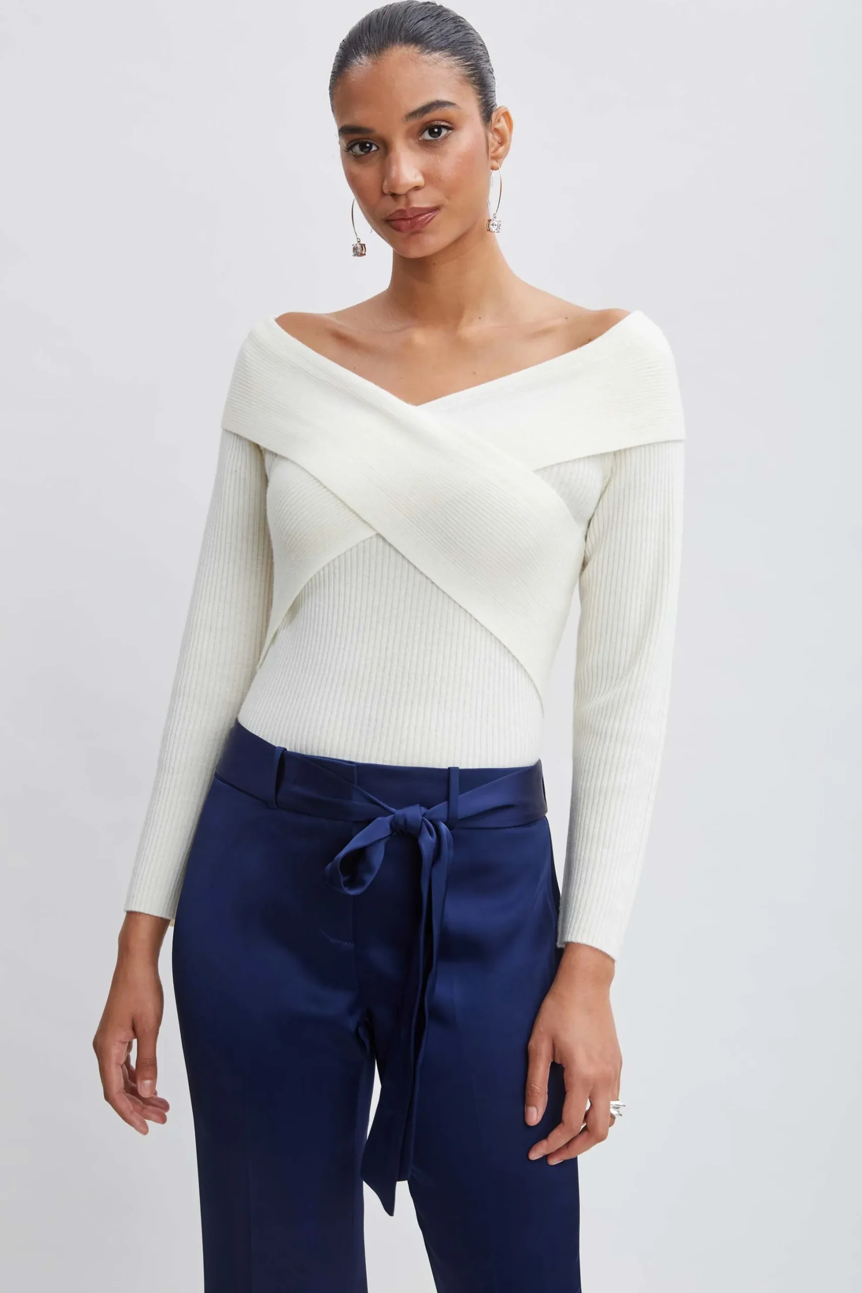 Elie Tahari Tops & Sweaters-Cross Shoulder Cashmere Merino Sweater SNOW