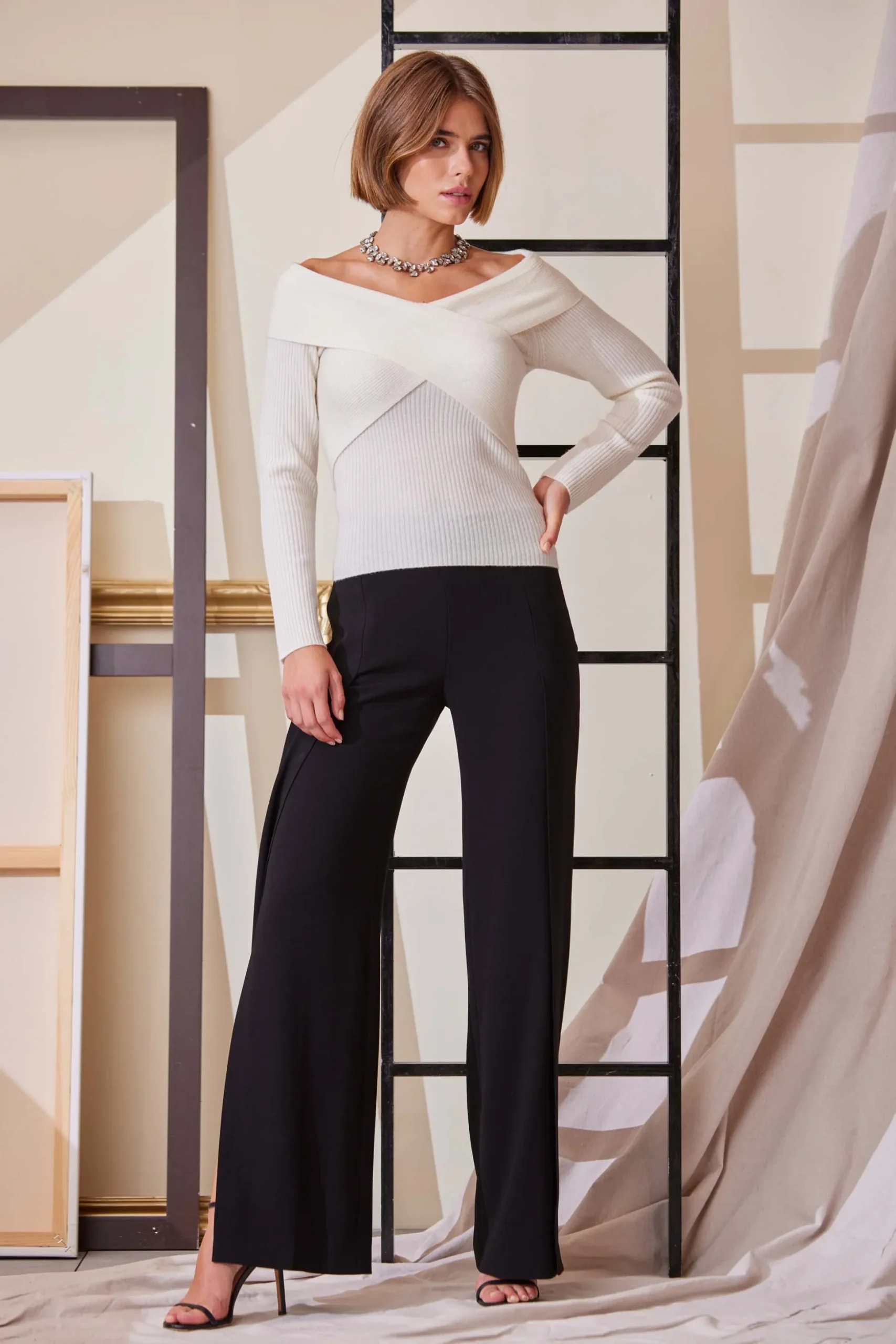 Elie Tahari Tops & Sweaters-Cross Shoulder Cashmere Merino Sweater SNOW