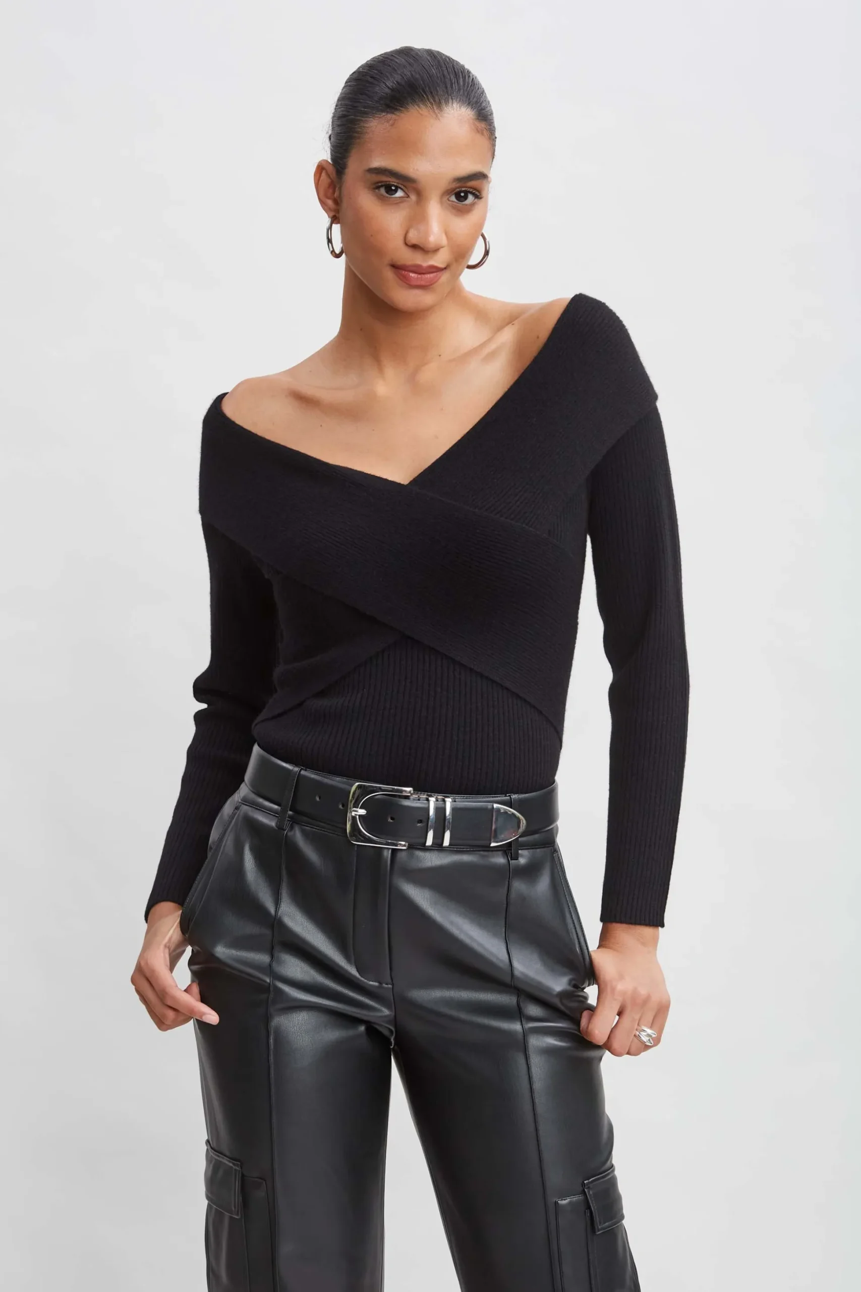 Elie Tahari Tops & Sweaters-Cross Shoulder Cashmere Merino Sweater BLACK