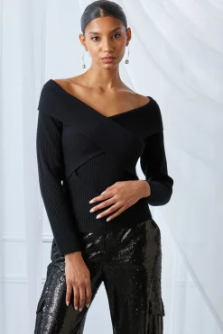 Elie Tahari Tops & Sweaters-Cross Shoulder Cashmere Merino Sweater BLACK