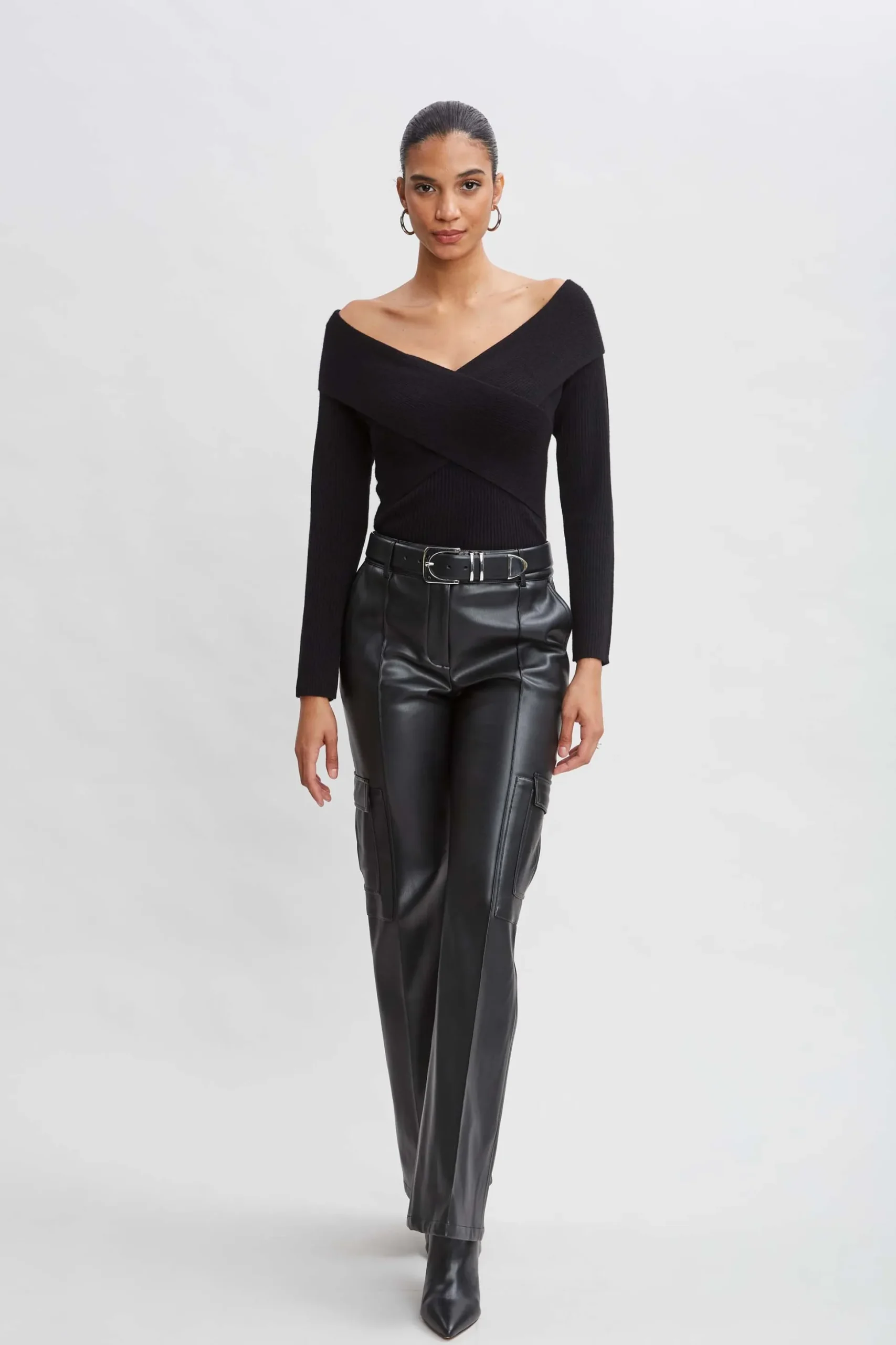 Elie Tahari Tops & Sweaters-Cross Shoulder Cashmere Merino Sweater BLACK