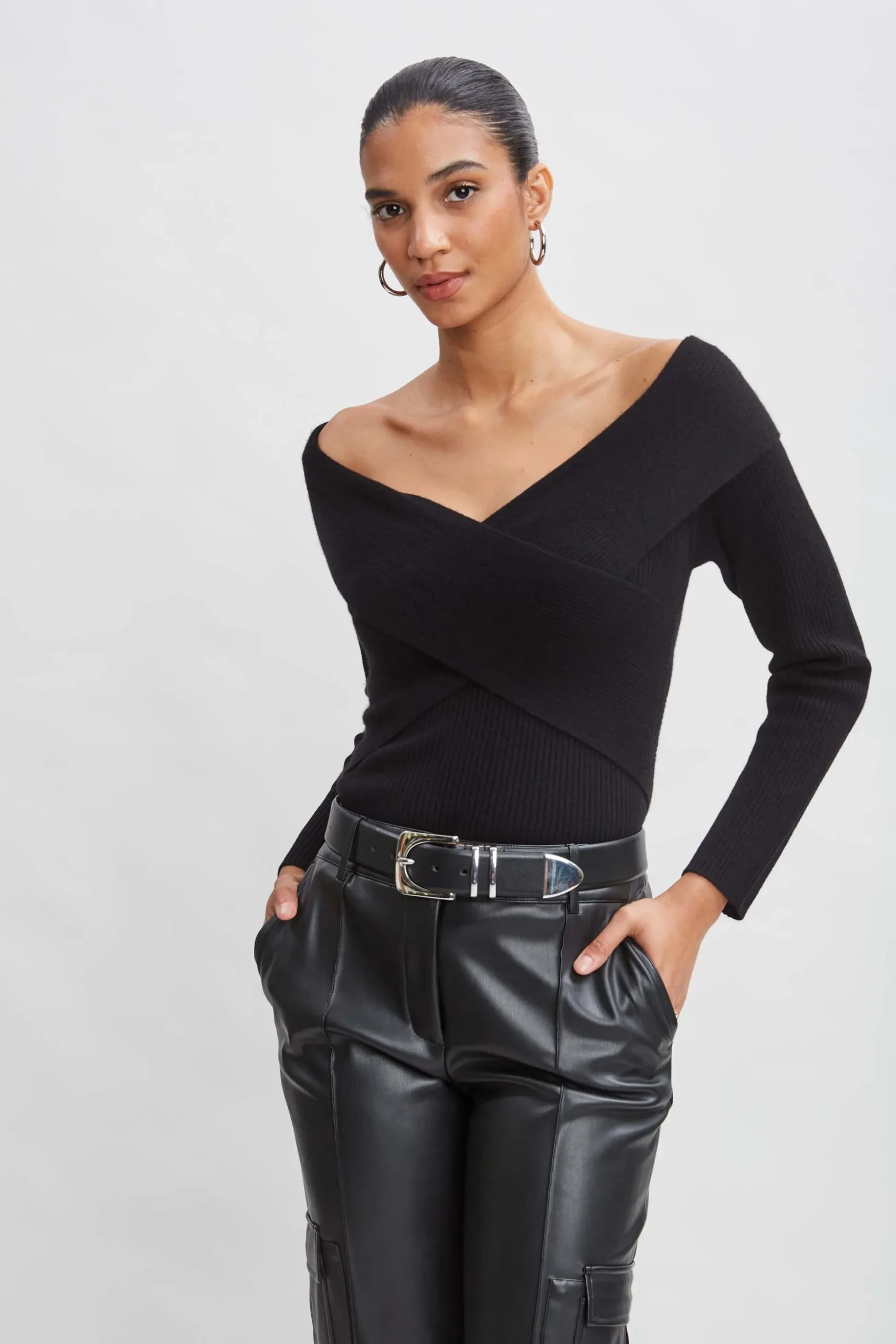 Elie Tahari Tops & Sweaters-Cross Shoulder Cashmere Merino Sweater BLACK