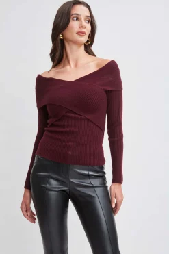 Elie Tahari Tops & Sweaters-Cross Shoulder Cashmere Merino Sweater MERLOT