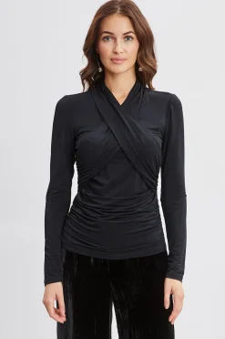 Elie Tahari Tops & Sweaters-Crossover Ruched Knit BLACK