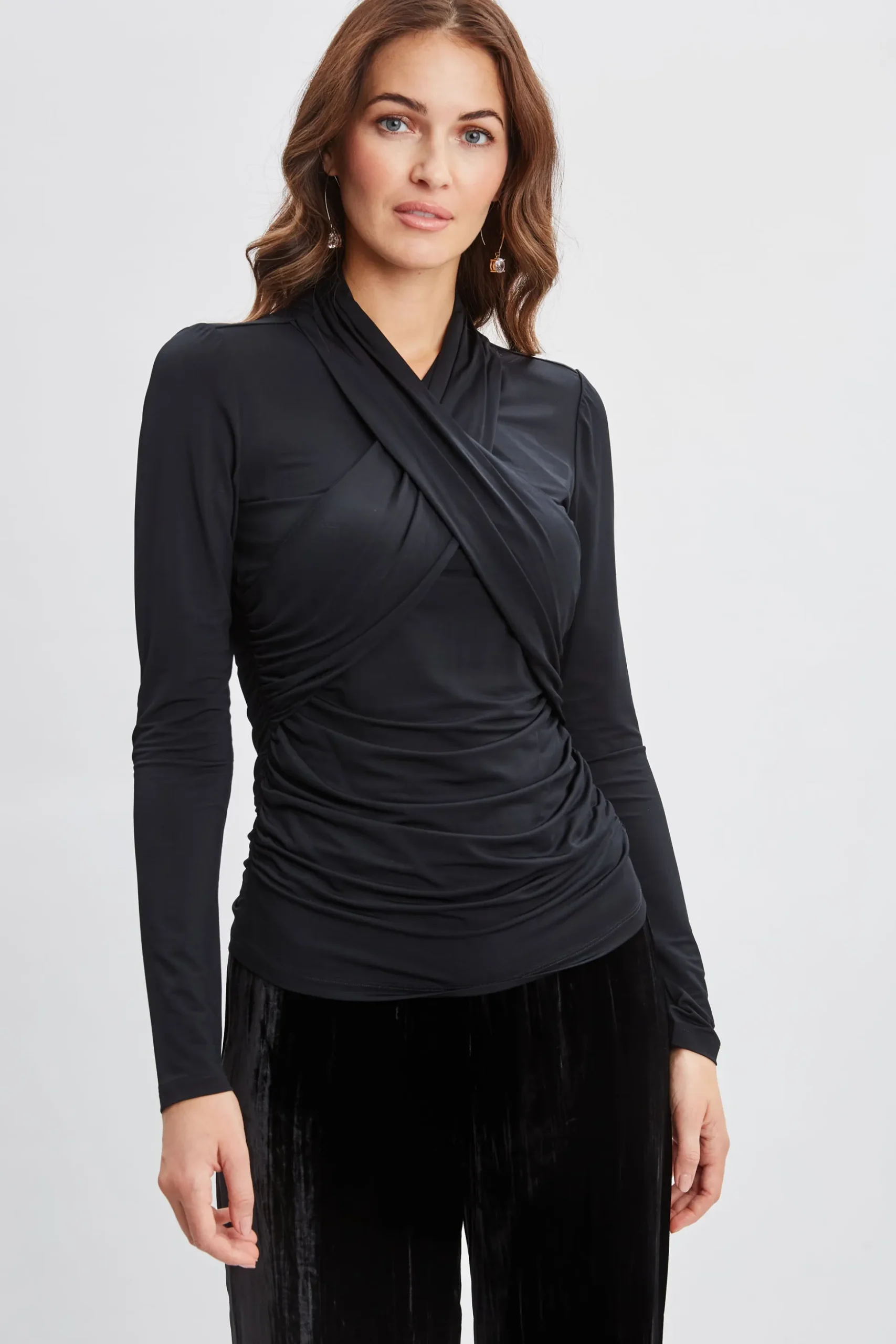 Elie Tahari Tops & Sweaters-Crossover Ruched Knit BLACK