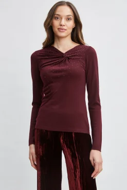 Elie Tahari Tops & Sweaters-Crystal Knot Wool Sweater MERLOT