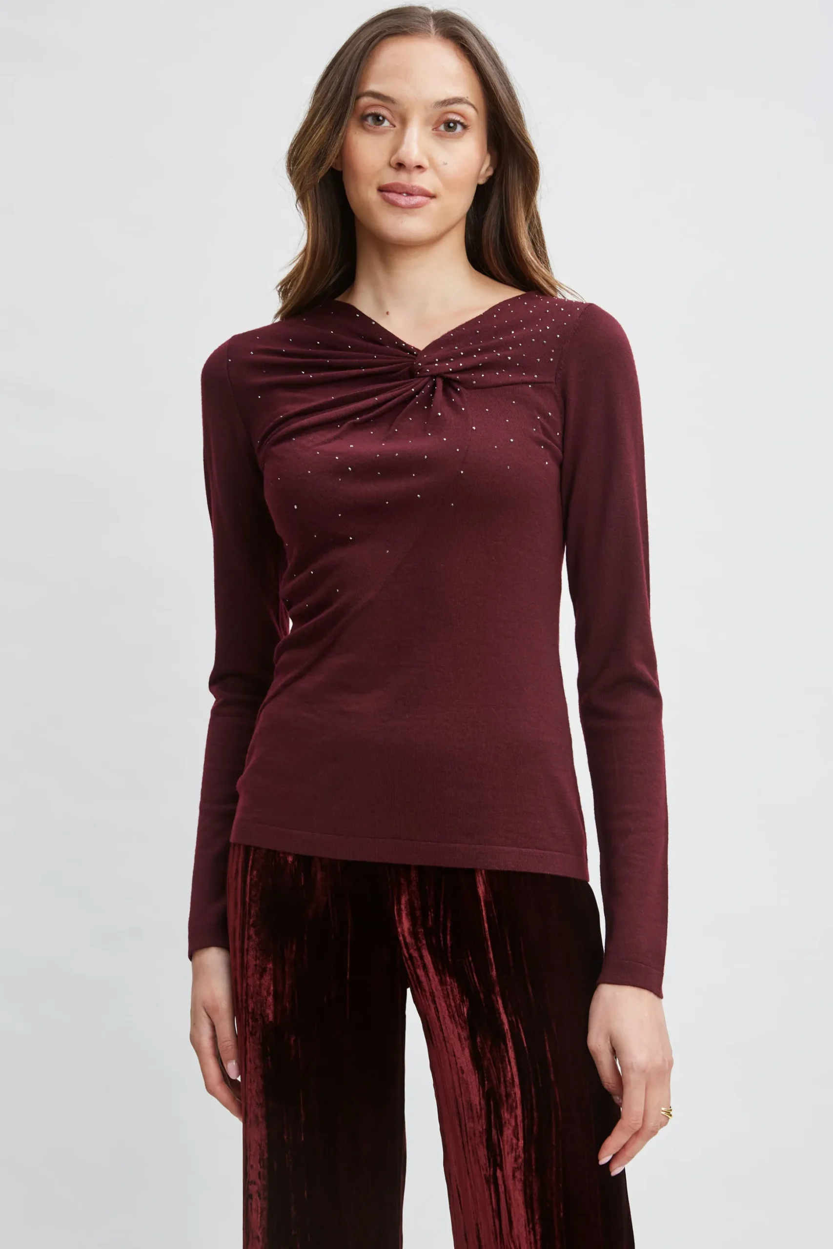 Elie Tahari Tops & Sweaters-Crystal Knot Wool Sweater MERLOT