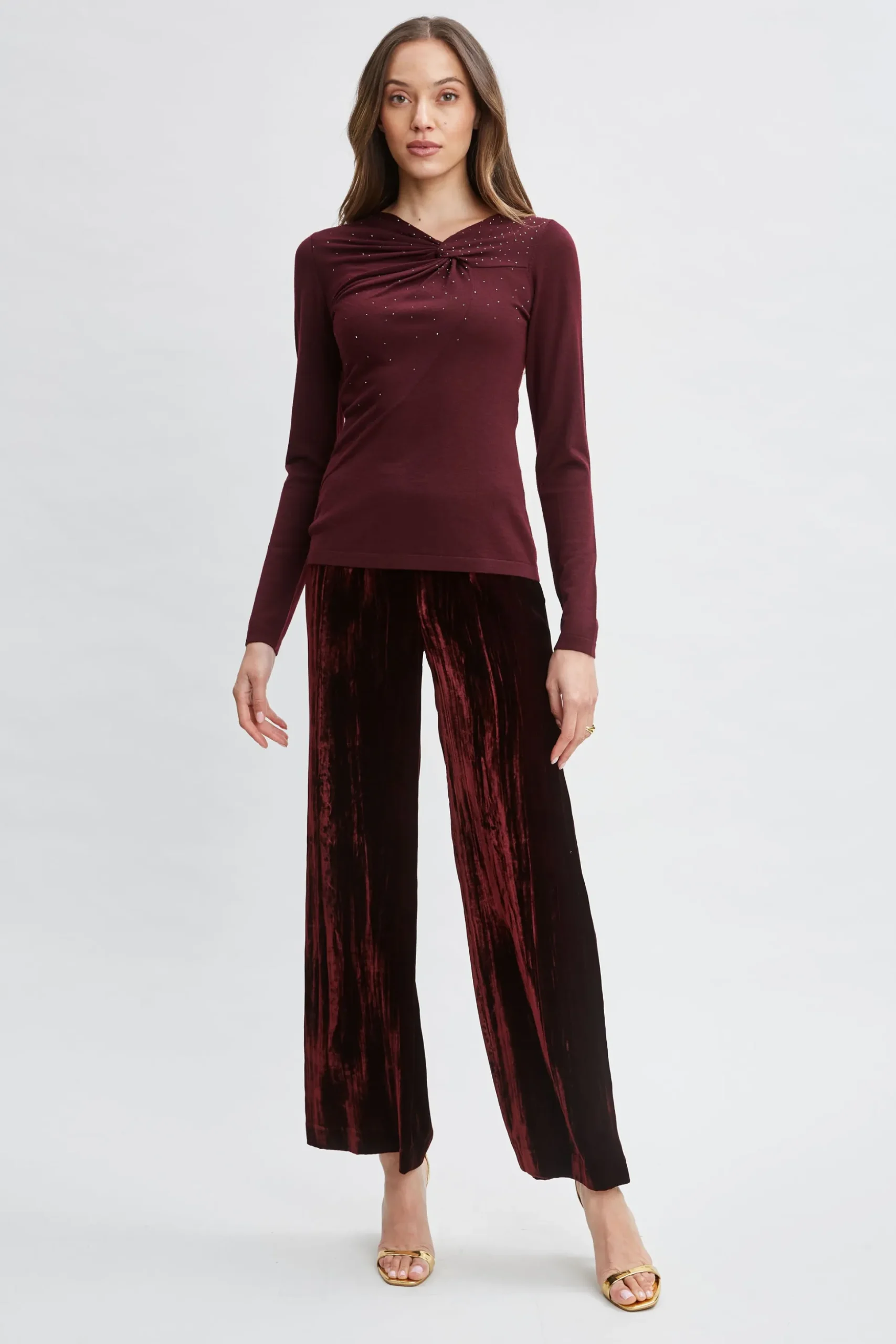 Elie Tahari Tops & Sweaters-Crystal Knot Wool Sweater MERLOT
