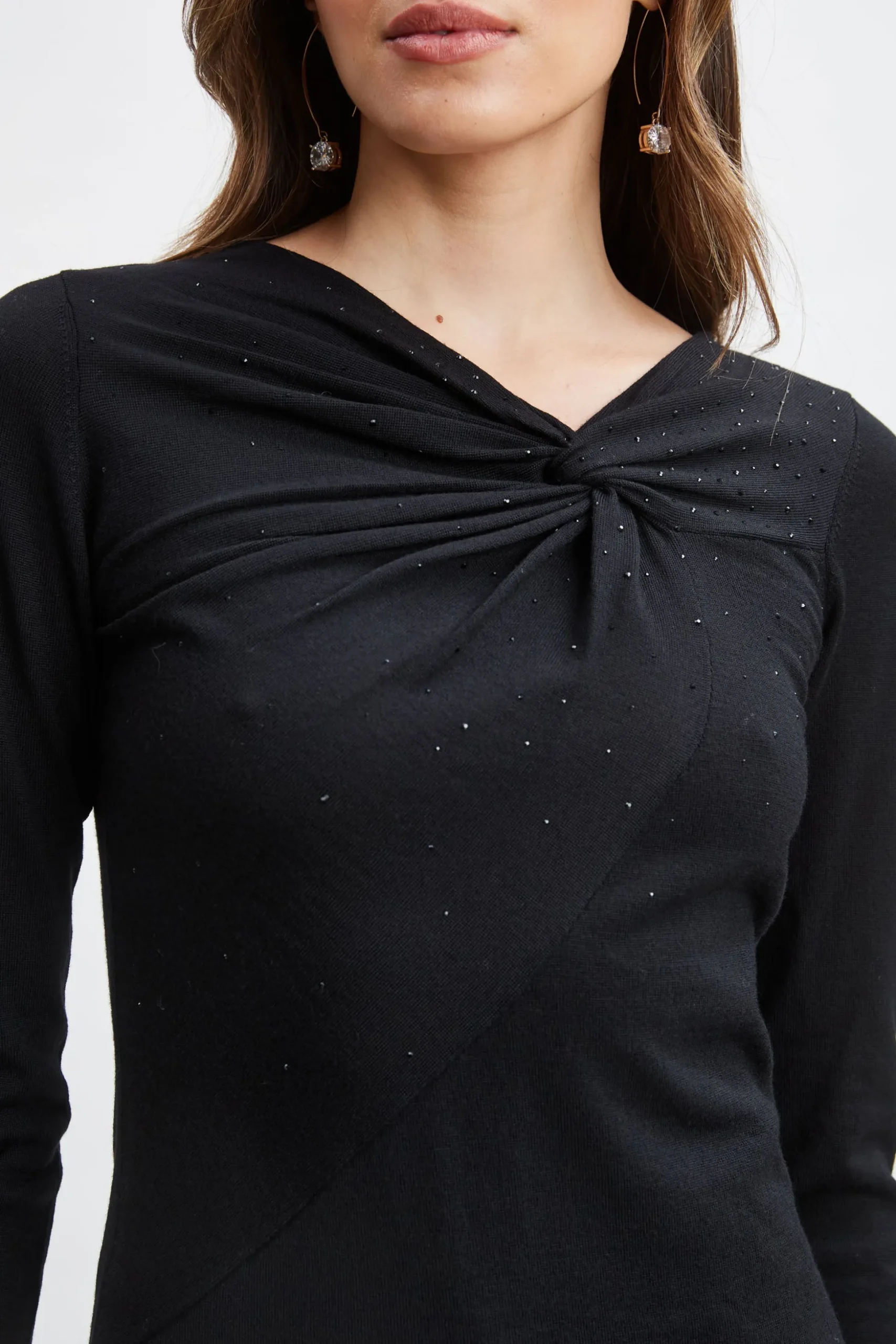 Elie Tahari Tops & Sweaters-Crystal Knot Wool Sweater BLACK