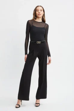 Elie Tahari Tops & Sweaters-Crystal Mesh Long Sleeve Knit BLACK