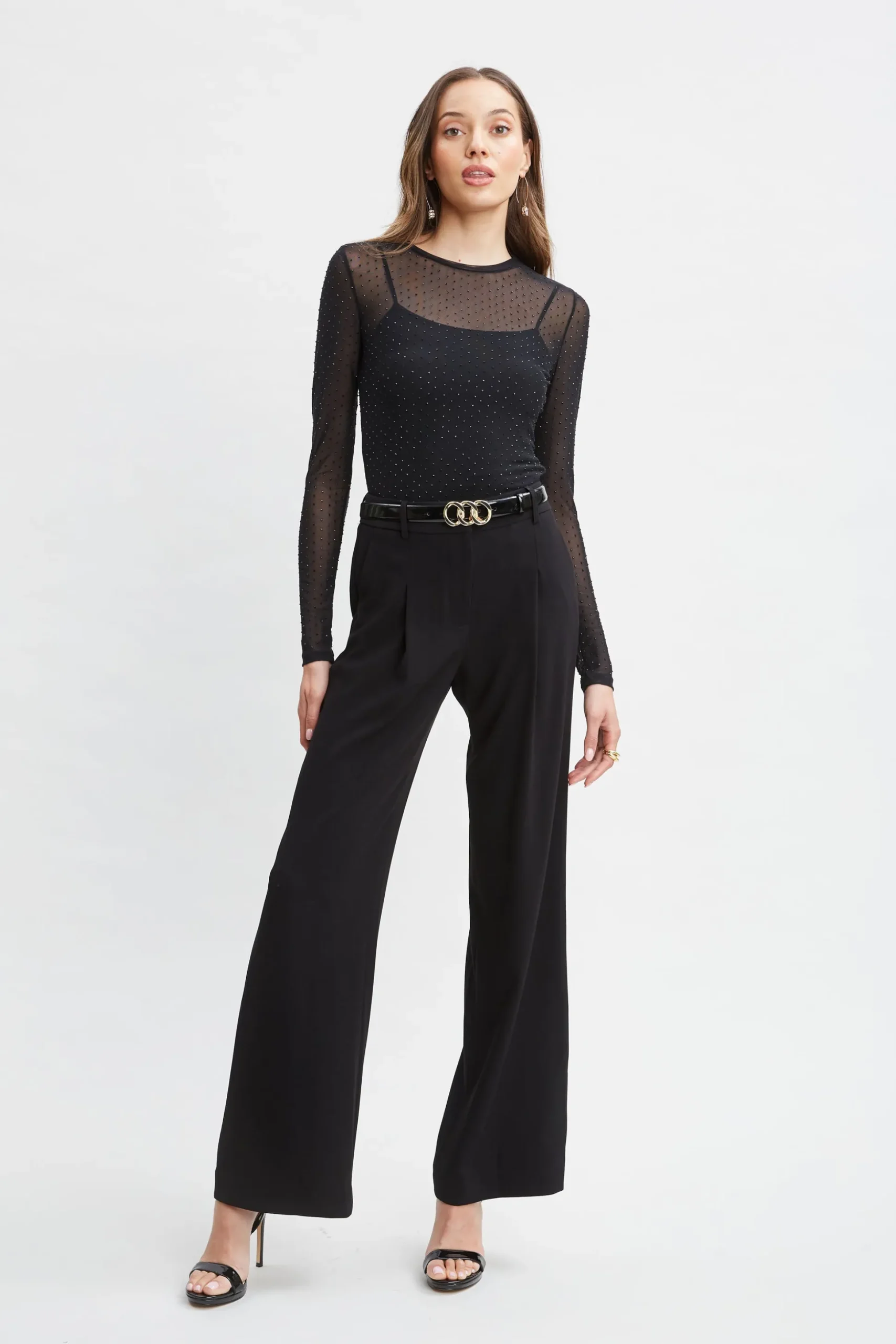 Elie Tahari Tops & Sweaters-Crystal Mesh Long Sleeve Knit BLACK
