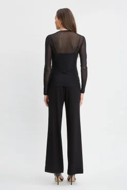 Elie Tahari Tops & Sweaters-Crystal Mesh Long Sleeve Knit BLACK