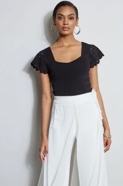 Elie Tahari Tops & Sweaters-Cut Out Flutter Sleeve Sweater NOIR