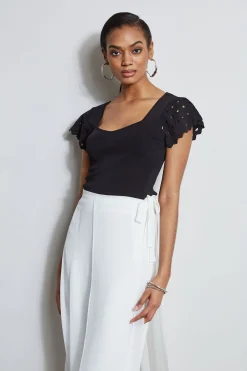Elie Tahari Tops & Sweaters-Cut Out Flutter Sleeve Sweater NOIR