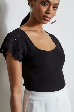 Elie Tahari Tops & Sweaters-Cut Out Flutter Sleeve Sweater NOIR