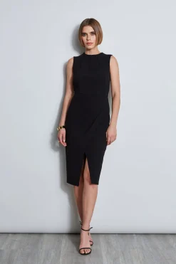 Elie Tahari Dresses & Jumpsuits|Sleeveless Dresses-Dart Neck Faux Wrap Dress BLACK