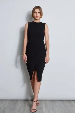 Elie Tahari Dresses & Jumpsuits|Sleeveless Dresses-Dart Neck Faux Wrap Dress BLACK