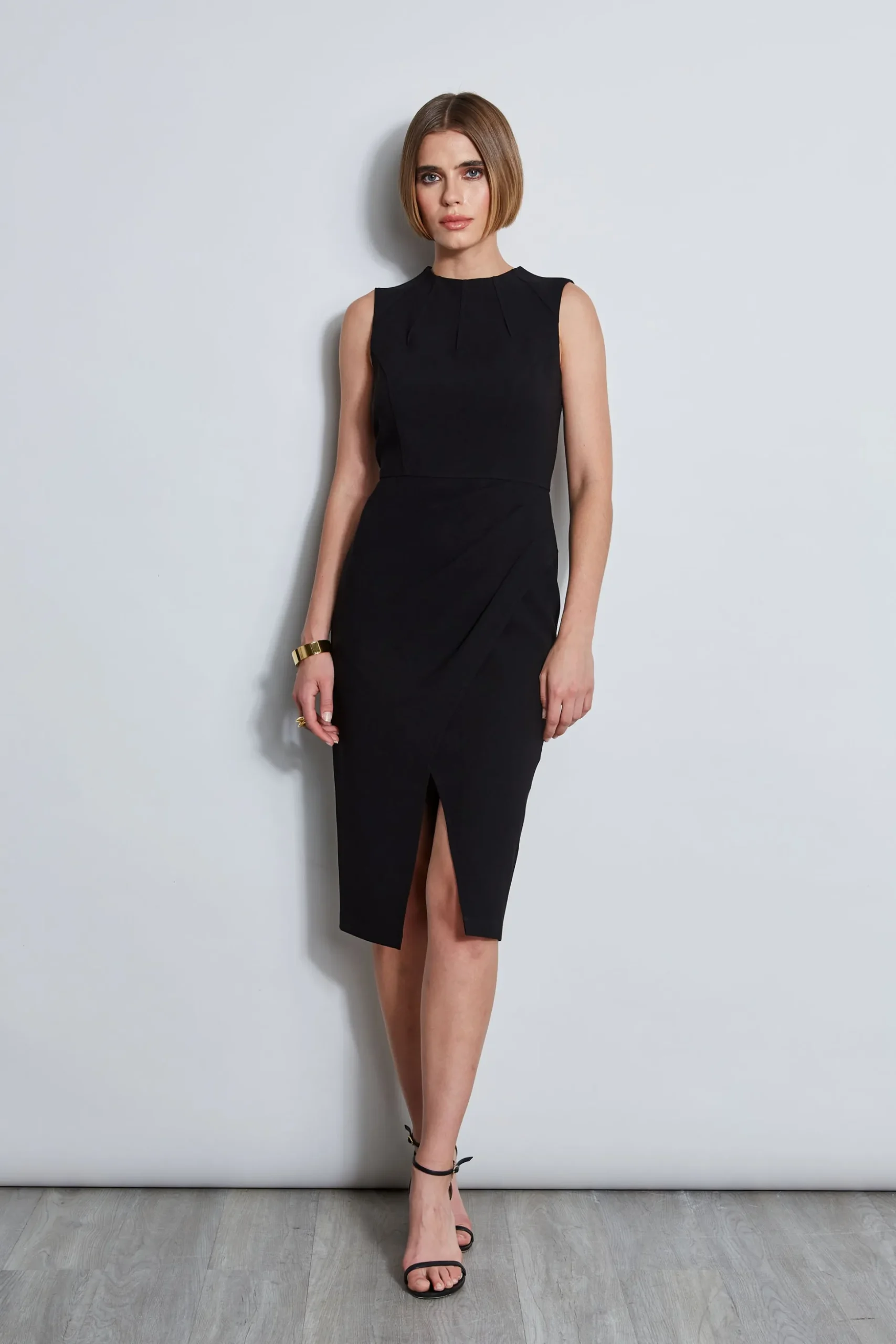 Elie Tahari Dresses & Jumpsuits|Sleeveless Dresses-Dart Neck Faux Wrap Dress BLACK