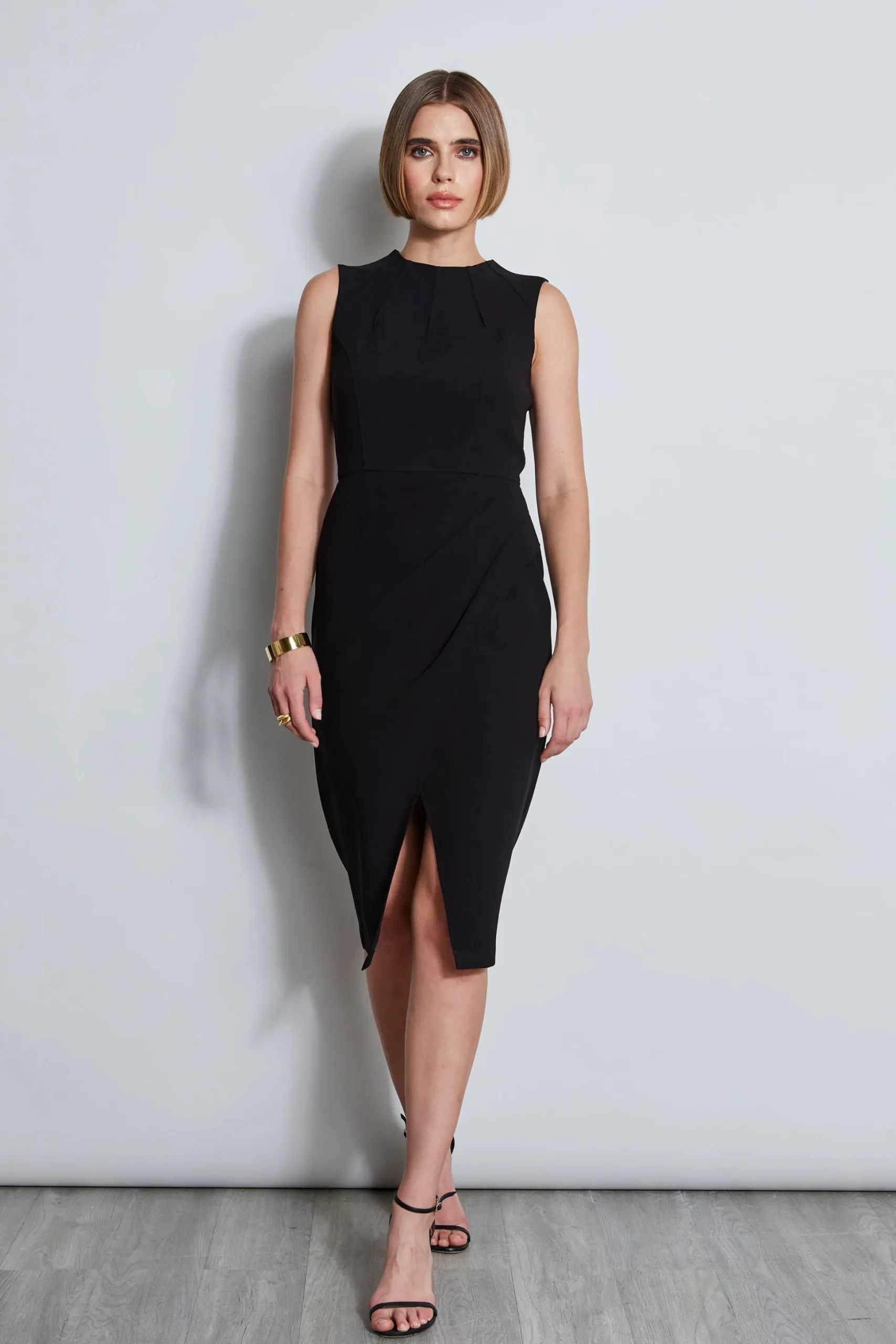 Elie Tahari Dresses & Jumpsuits|Sleeveless Dresses-Dart Neck Faux Wrap Dress BLACK