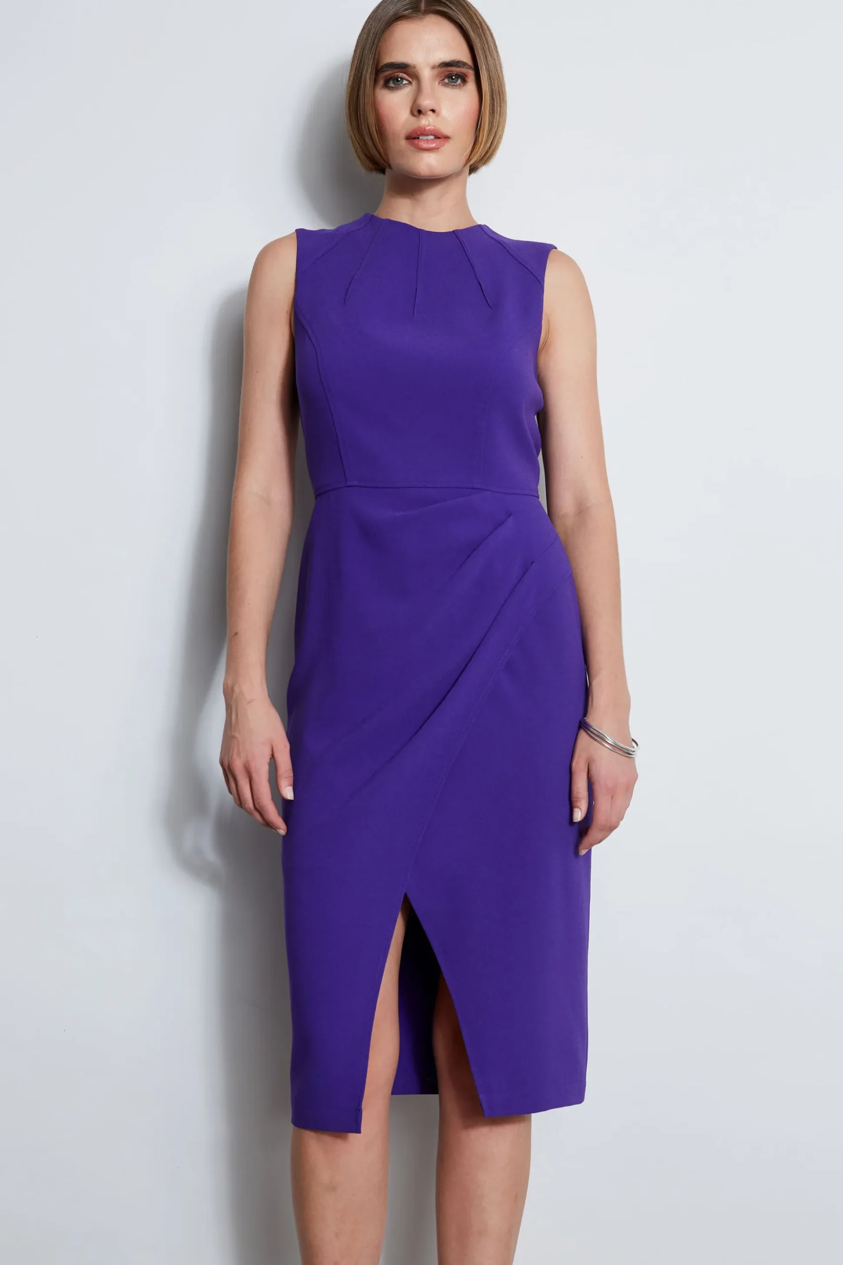 Elie Tahari Dresses & Jumpsuits|Sleeveless Dresses-Dart Neck Faux Wrap Dress GRAPE