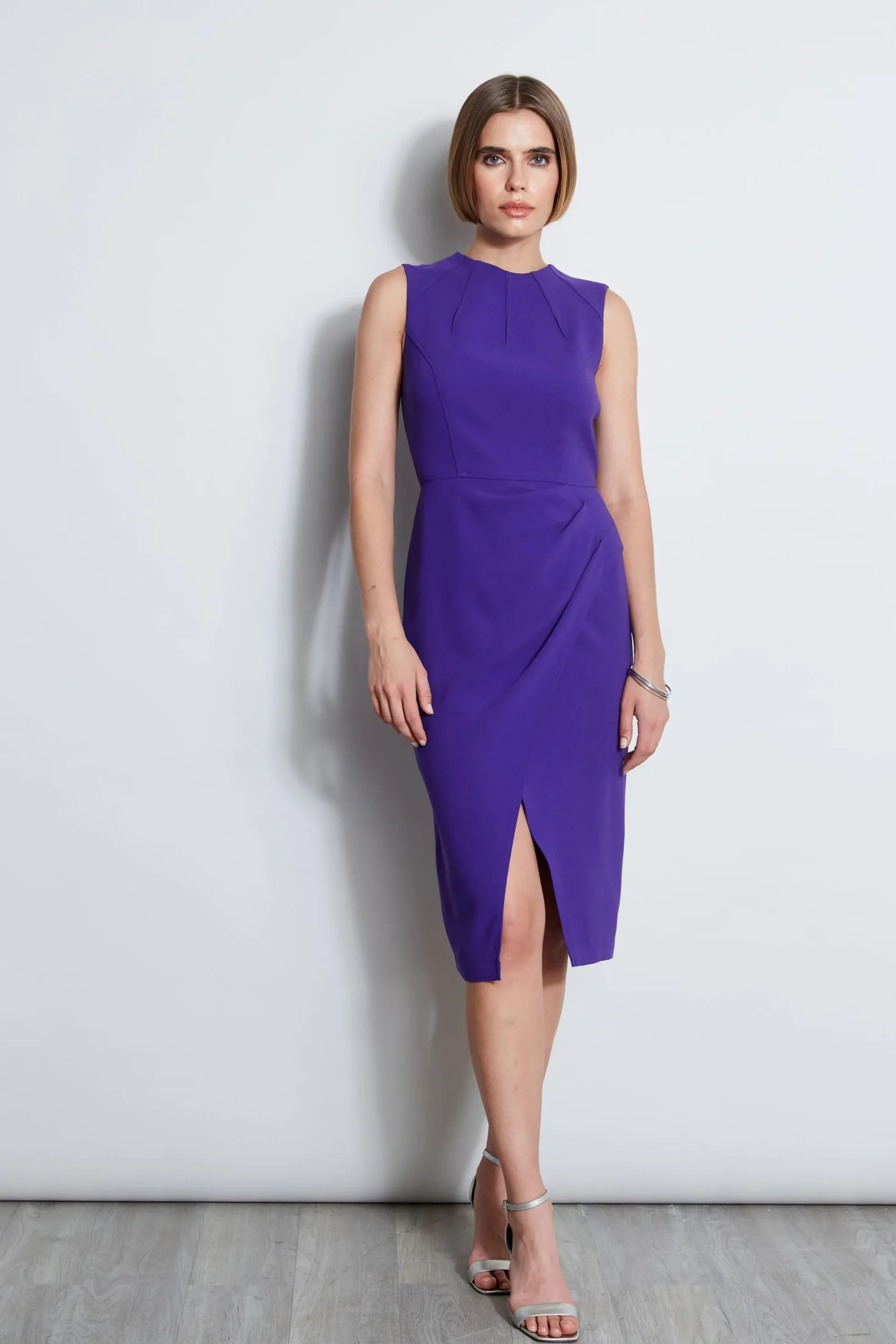 Elie Tahari Dresses & Jumpsuits|Sleeveless Dresses-Dart Neck Faux Wrap Dress GRAPE