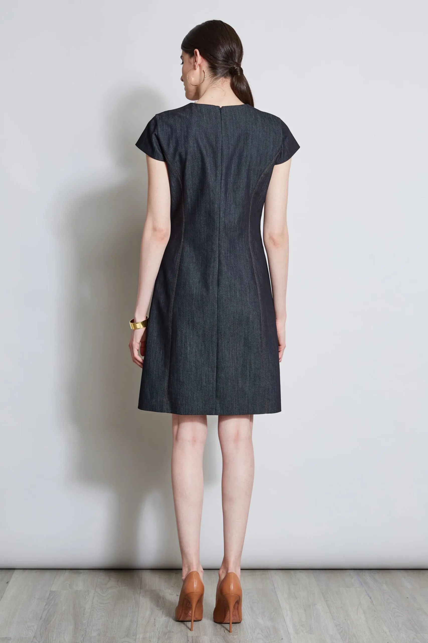 Elie Tahari Dresses & Jumpsuits|Short Sleeve Dresses-Denim Fit & Flare Zip Dress INDIGO