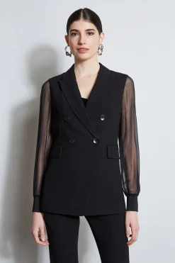 Elie Tahari Jackets & Blazers-Double Breasted Chiffon Sleeve Blazer BLACK