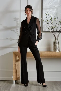 Elie Tahari Jackets & Blazers-Double Breasted Chiffon Sleeve Blazer BLACK