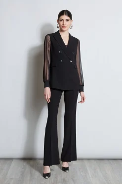 Elie Tahari Jackets & Blazers-Double Breasted Chiffon Sleeve Blazer BLACK