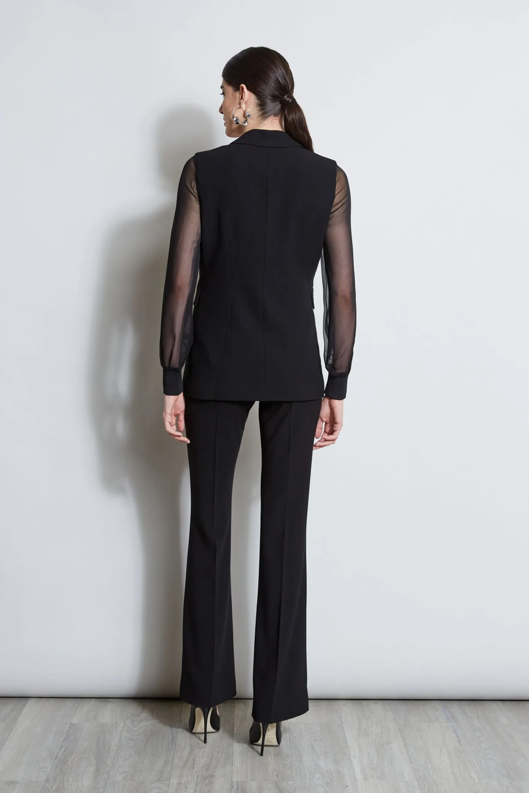 Elie Tahari Jackets & Blazers-Double Breasted Chiffon Sleeve Blazer BLACK