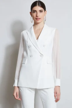Elie Tahari Jackets & Blazers-Double Breasted Chiffon Sleeve Blazer FOAM
