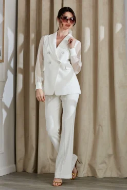 Elie Tahari Jackets & Blazers-Double Breasted Chiffon Sleeve Blazer FOAM