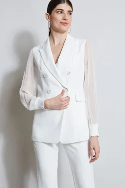 Elie Tahari Jackets & Blazers-Double Breasted Chiffon Sleeve Blazer FOAM