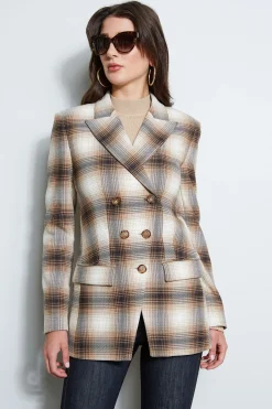 Elie Tahari Jackets & Blazers-Double Breasted Ombre Plaid Blazer MULTI