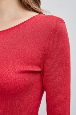 Elie Tahari Tops & Sweaters-Draped Chain Lurex Sweater RUBYREDLUREX