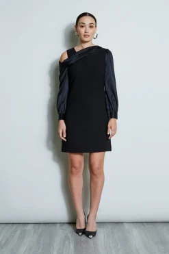 Elie Tahari Dresses & Jumpsuits|Long Sleeve Dresses-Draped Satin Shoulder Dress BLACK
